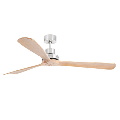 Deckenventilator LANTAU-G Nickel-Matt, Kiefer mit drei Holzblättern und modernem Design.