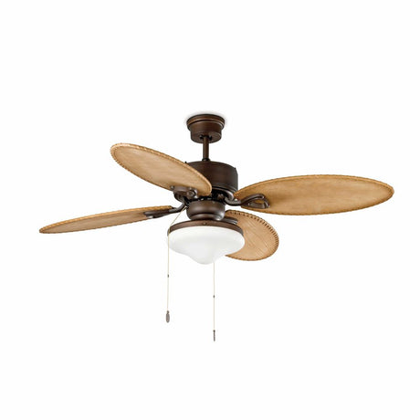 Deckenventilator Lombok Ø 132cm 4 Flügel 2-flammig Kiefer-Rustikal in rustikaler Optik mit hellem Lampenschirm.