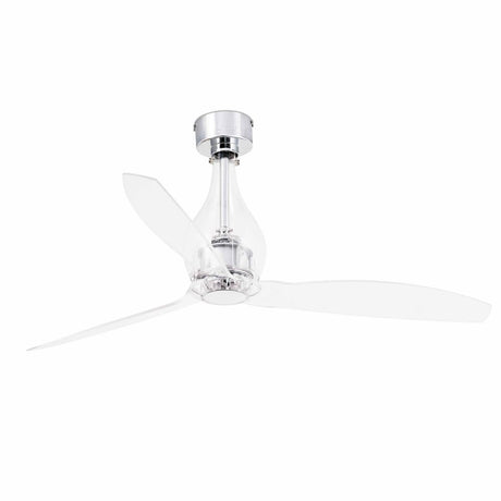 Deckenventilator MINI ETERFAN Ø 128cm Chrom, Transparent mit transparenten Blättern und modernem Design.