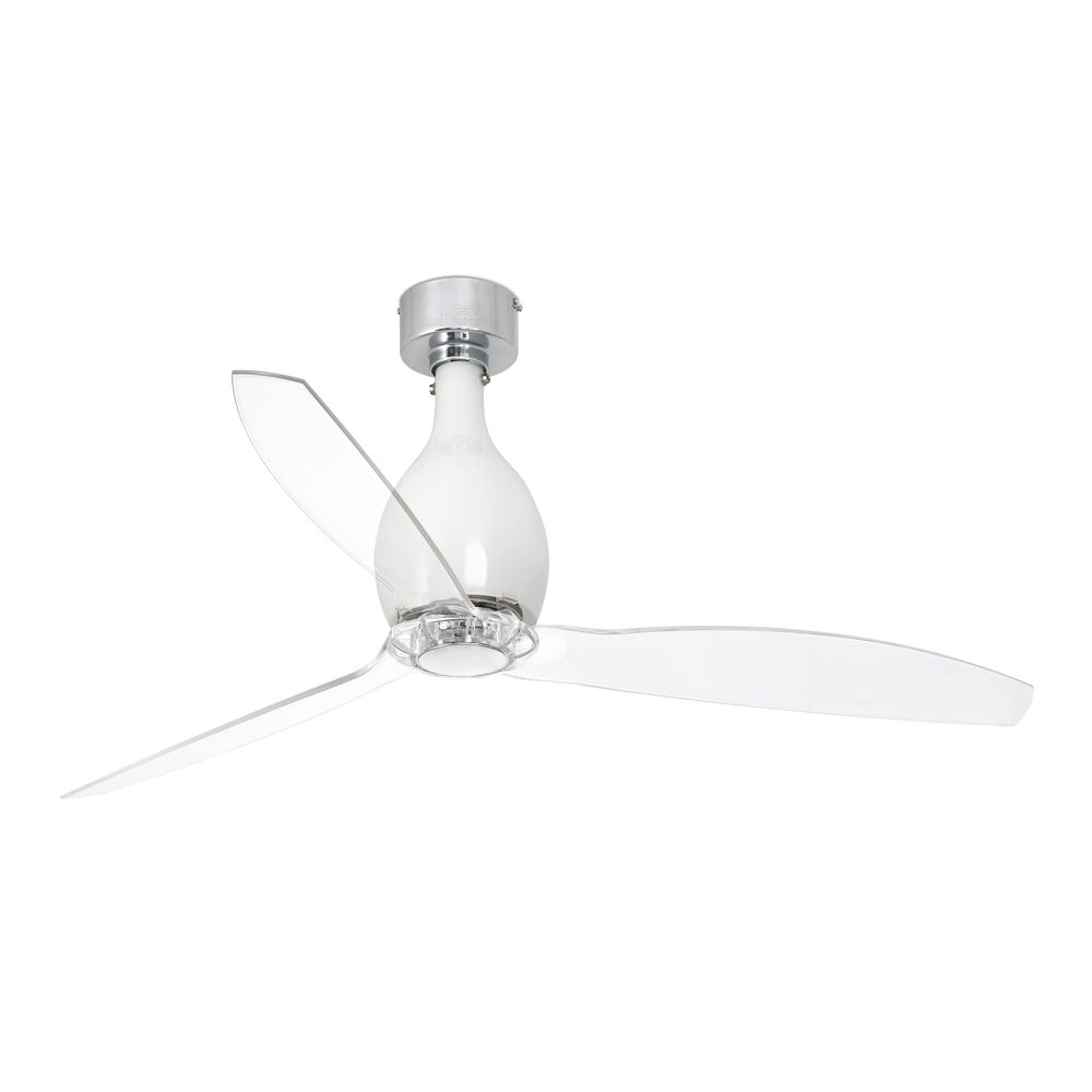 Deckenventilator MINI ETERFAN Weiß, Transparent mit klaren Blättern und modernem Design.