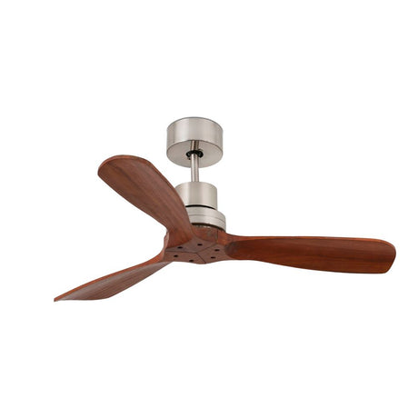 Deckenventilator MINI LANTAU Ø 106cm 3 Flügel Nickel-Matt, Walnuss mit Holzblättern und moderner Optik