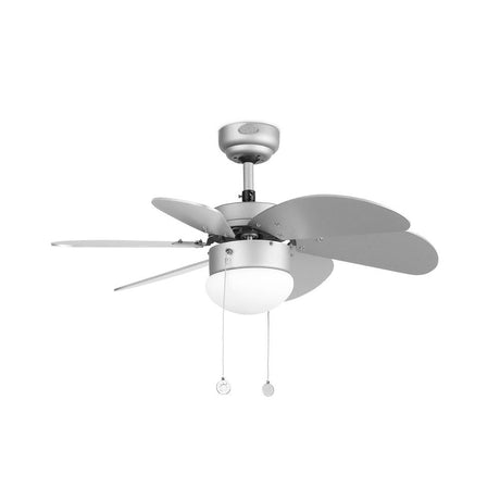 PALAO ceiling fan Ø 82 cm 6 blades E14 Grey, Grey in modern design with integrated lighting.