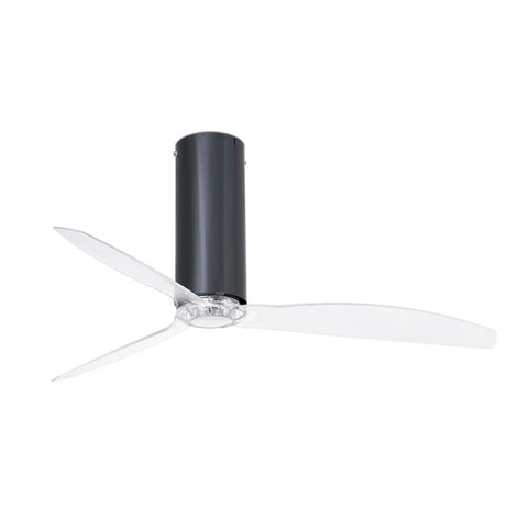 Deckenventilator TUBE FAN Schwarz-Glänzend, Transparent mit eleganten transparenten Blättern.