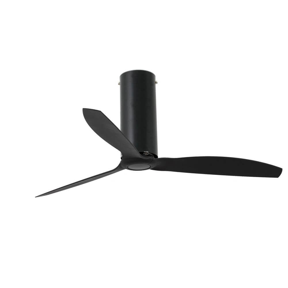 Deckenventilator TUBE FAN Schwarz mit drei schwarzen Flügeln und modernem Design für eine elegante Raumkühlung.