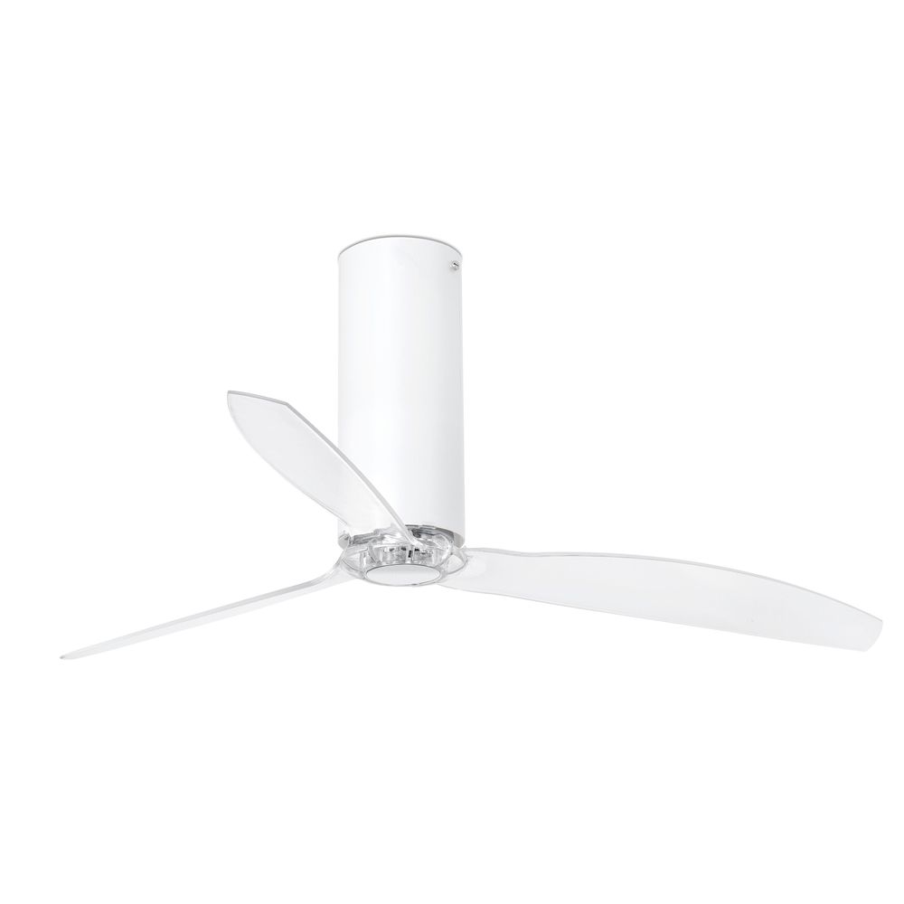 Deckenventilator TUBE FAN Weiß-Glänzend, Transparent mit eleganten, transparenten Blättern in moderner Ausführung.