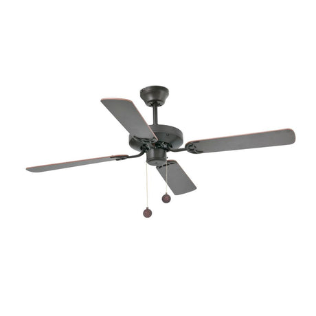 Deckenventilator YAKARTA Braun, Mahagoni Walnuss in Schwarz mit fünf Blättern und Zugschaltern