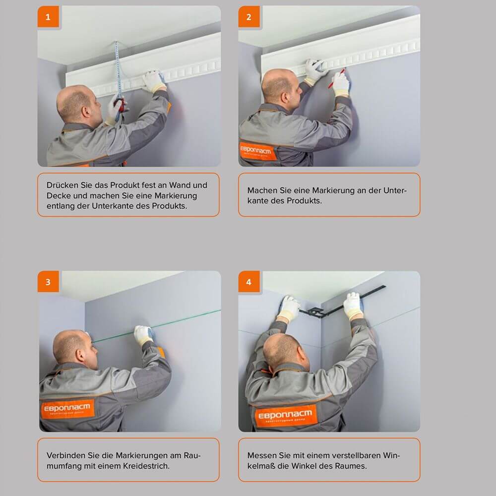 Montageanleitung für Dekor-Profil M Stuckleiste 1,2 m indirekt Wand oder Decke Schritt-für-Schritt Anleitung.