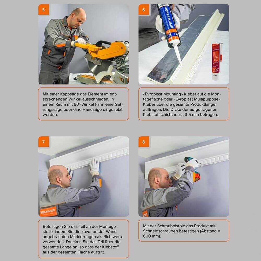 Dekor-Profil M Stuckleiste 1,2 m indirekt Wand oder Decke Montageanleitung mit Kleber und Werkzeug.