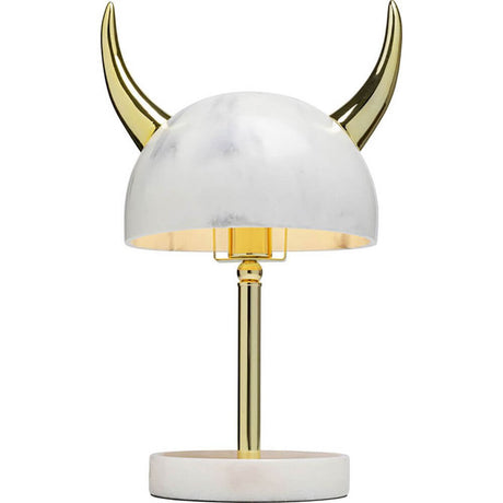 Designbordlampe Horn med gylne horn og et moderne, fantasifullt design for eksentrikere.