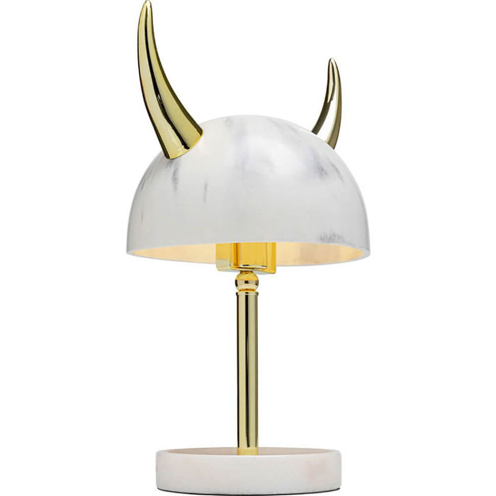 Design Tischleuchte Horn mit goldenen Hörnern und modernem Look.
