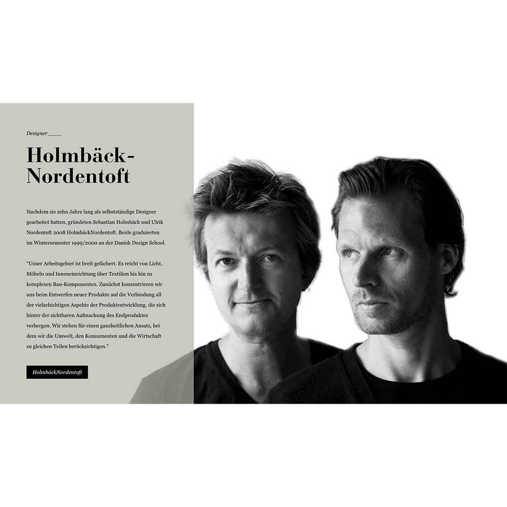 Porträt des dänischen Designerduos Holmbäck-Nordentoft, bekannt für moderne Lichtgestaltung.