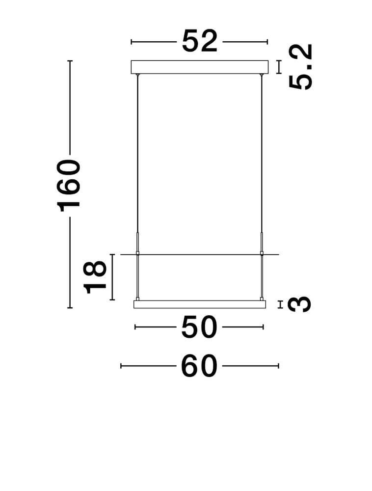 Technische Zeichnung der Diona LED Pendelleuchte Ø 60cm Schwarz, Weiß mit Maße und Abmessungen