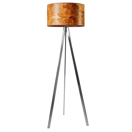 Trefots gulvlampe Atticus 150 cm olivask åretegning med elegant rund skjerm i ekte trefinér.