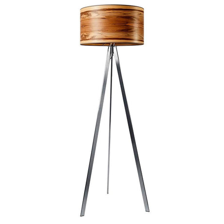Trepot gulvlampe Atticus 150 cm sateng valnøtt med rund skjerm i ekte trefinér.