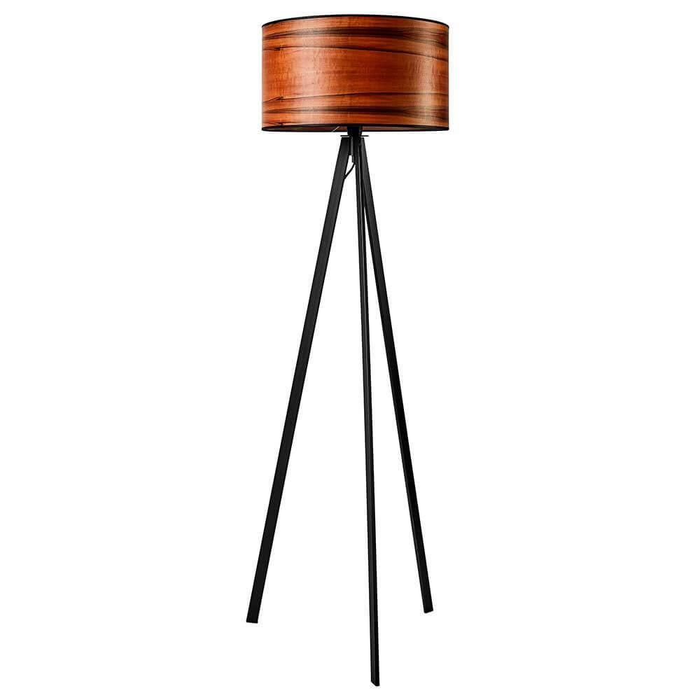Dreibeinstehleuchte Atticus 150cm Tineo mit elegantem runden Schirm aus Echtholzfurnier.