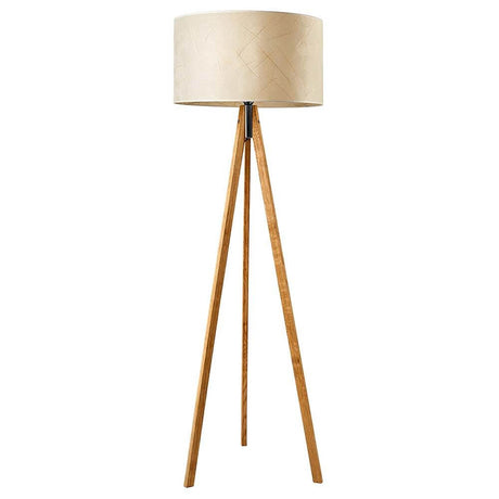 Trepot gulvlampe Ligno 150 cm trefot Blader med naturfarget lampeskjerm og eikeføtter