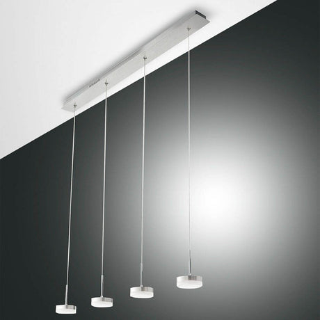 Suspension Dunk LED dimmable 2800 lm en aluminium brossé, au design minimaliste avec cache en acrylique.