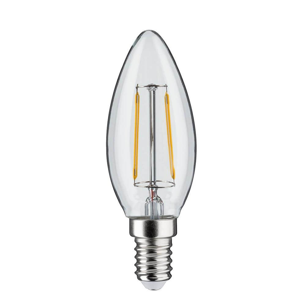 E14 2W LED Kerze Filament warmweiß, dimmbar für Plug & Shine Laternen, klare Bauform, 3000K, DC 24V.