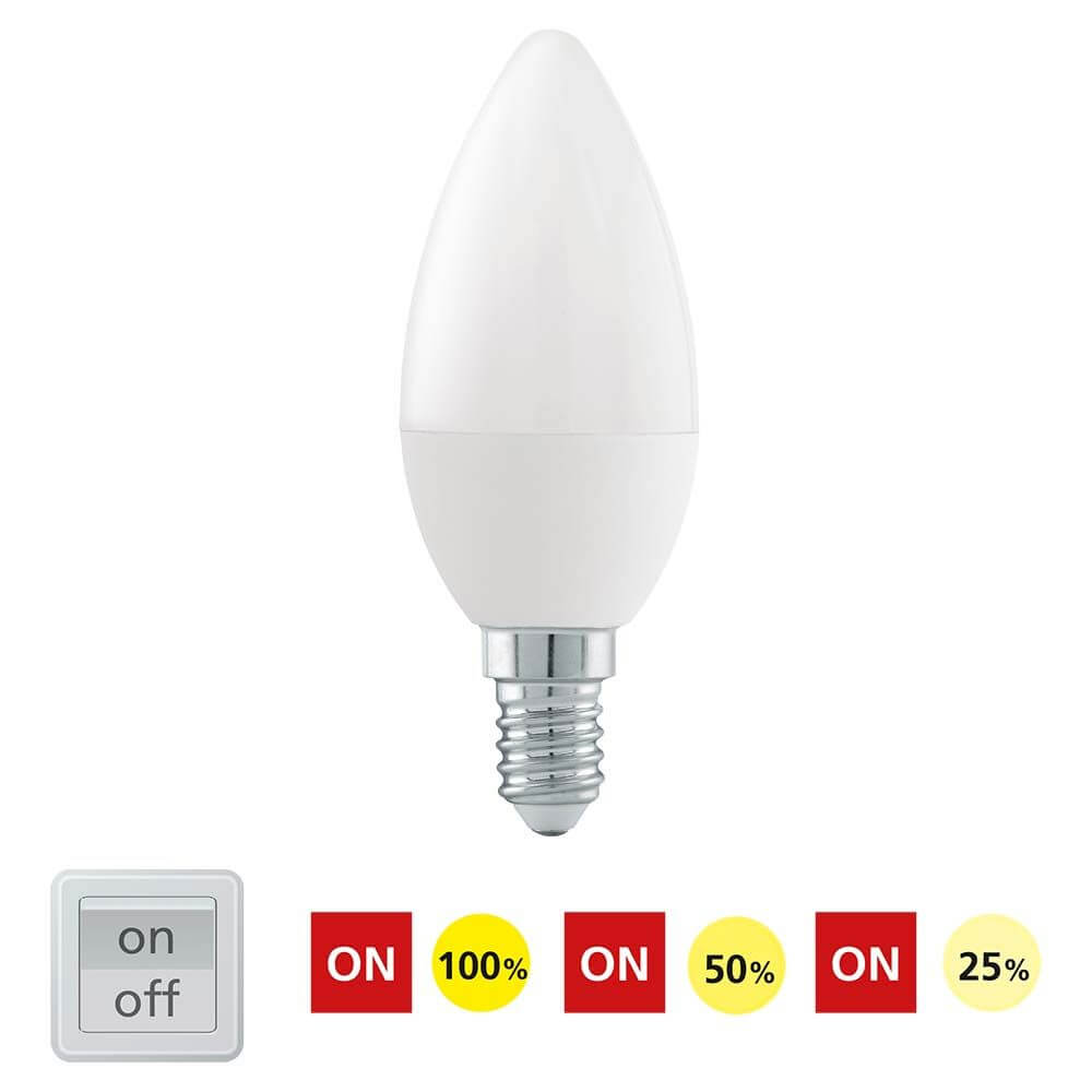 E14 LED Dimmbar per Schalter Warmweiß 3000K 470lm 4,9W mit Schalter und Dimmstufen 100%, 50%, 25%