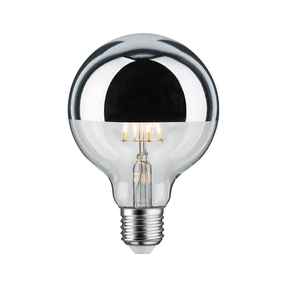 E27 4,8W LED Globe mit Kopfspiegel in Silber, warmweißes Licht 2700K, ideal für Deckenleuchten.
