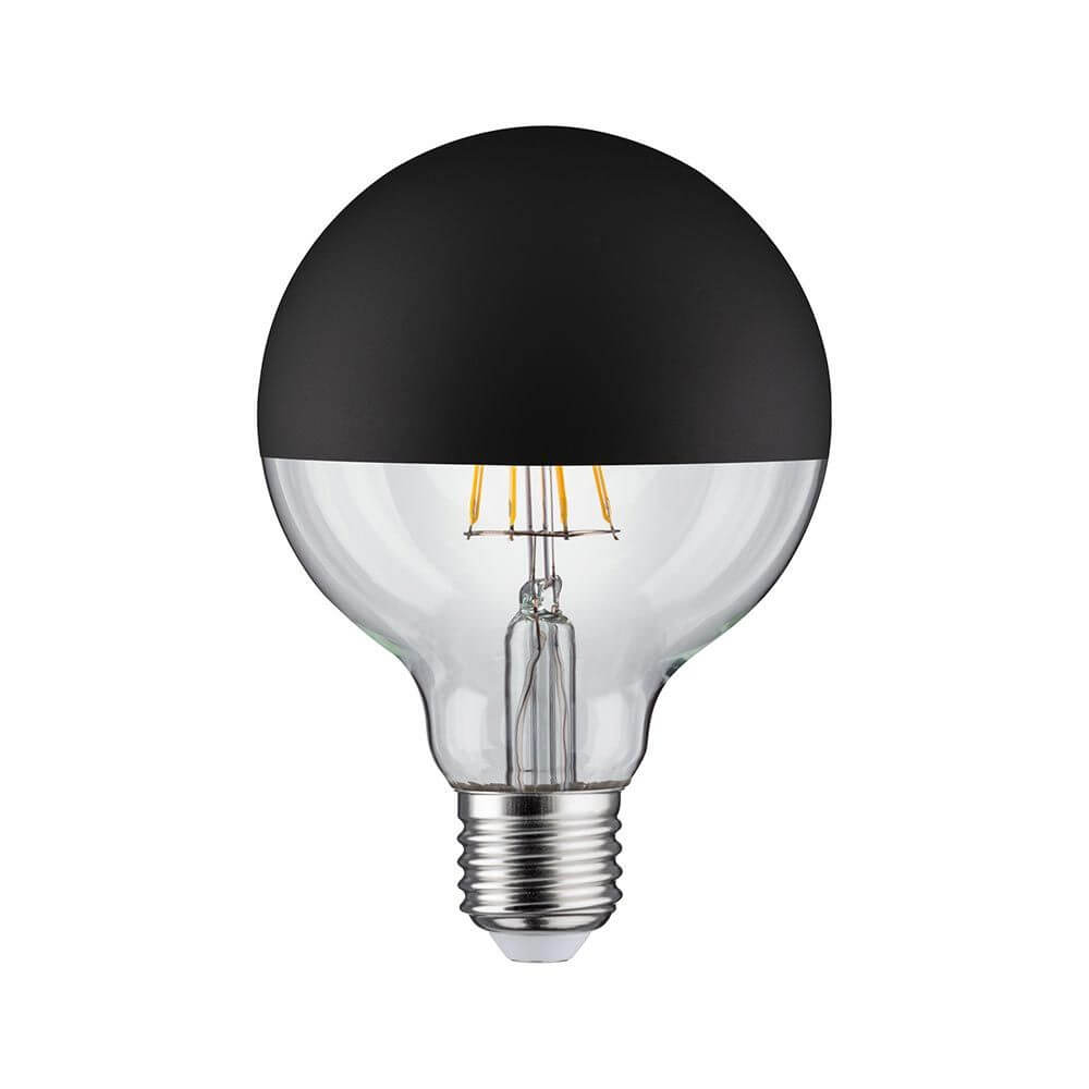 E27 6,5W LED Globe Kopfspiegel 2700K Schwarz-Matt Dimmbar - elegante Globenlampe mit warmweißem Licht