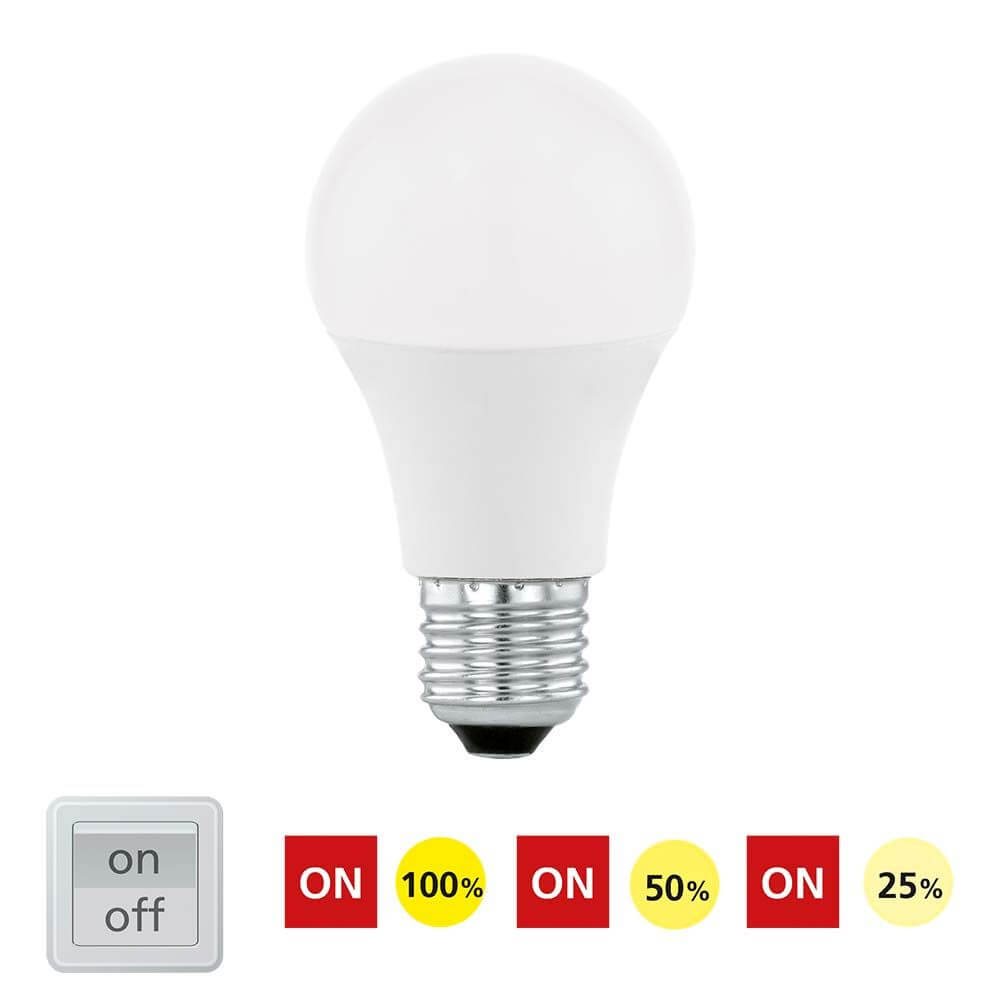 E27 LED Dimmbar per Schalter Warmweiß 3000K 806lm 8,5W, dimmbare LED-Lampe mit Schalter für verschiedene Helligkeitsstufen.