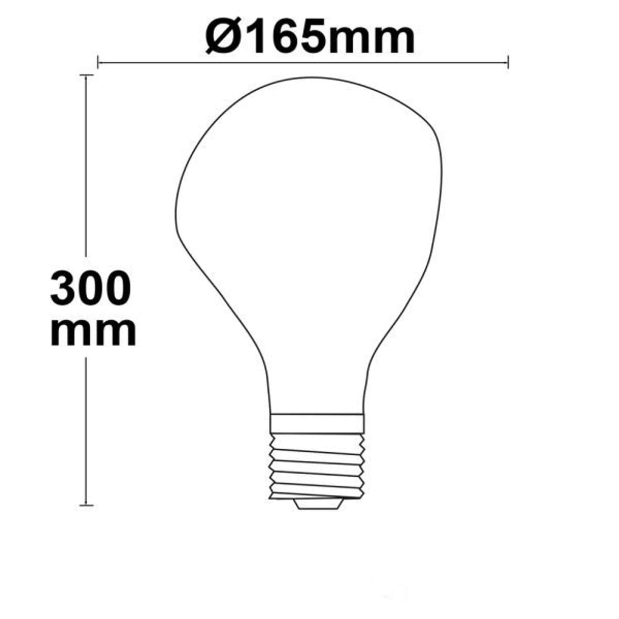 E27 LED Tropfen Smoky Ø16,5cm dimmbar 4W 2200K technische Zeichnung mit Abmessungen