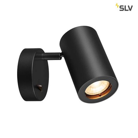 Enola B Wandleuchte QPAR51 mit Schalter Schwarz, elegante LED- und Halogen-Wandlampe aus Aluminium
