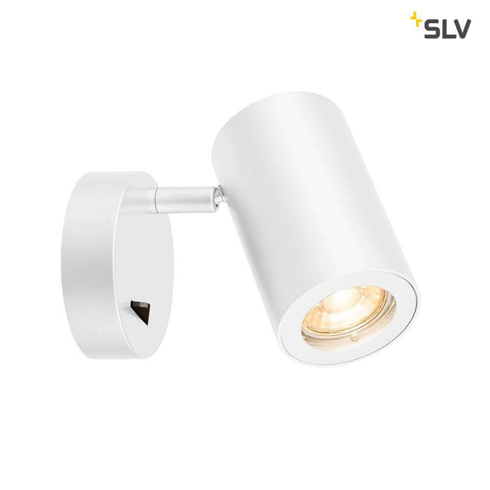 Wandleuchte ENOLA_B QPAR51 in Weiß mit elegantem Leuchtenschirm und GU10 Sockel für Halogen und LED.