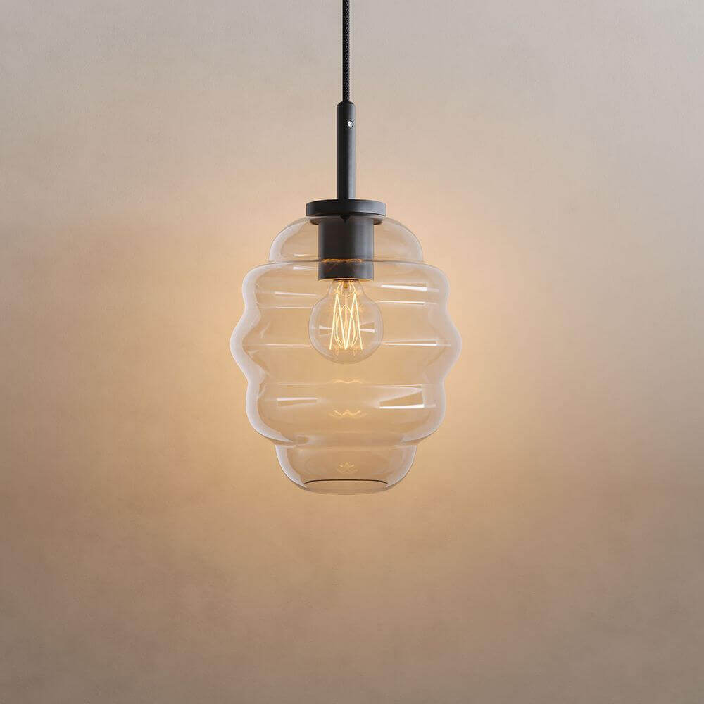 s.luce Lampada a sospensione in vetro Echos 150cm nero