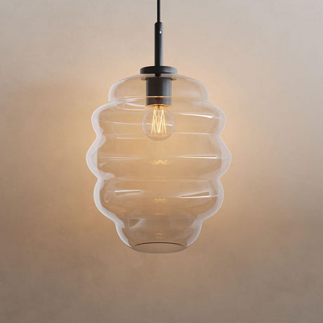 s.luce Echos Glas-Hängelampe Aufhängung 150cm Schwarz mit strukturiertem Glasdesign und warmem Licht