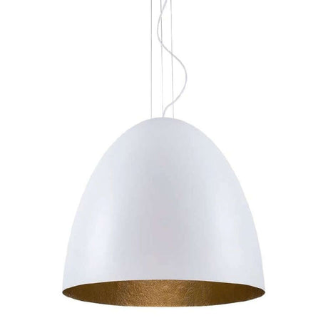 Taklampe Egg L Ø 55 cm Hvit, gullfarget. Moderne pendellampe med matt hvitt og gyllen innside.