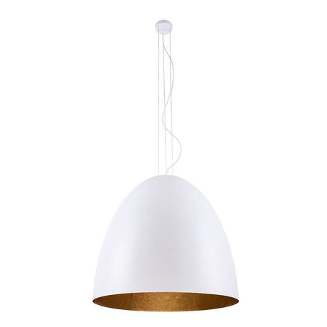 Hängelampe Egg XL Ø 75cm Weiß, Goldfarben mit mattem Weiß und goldener Innenseite.