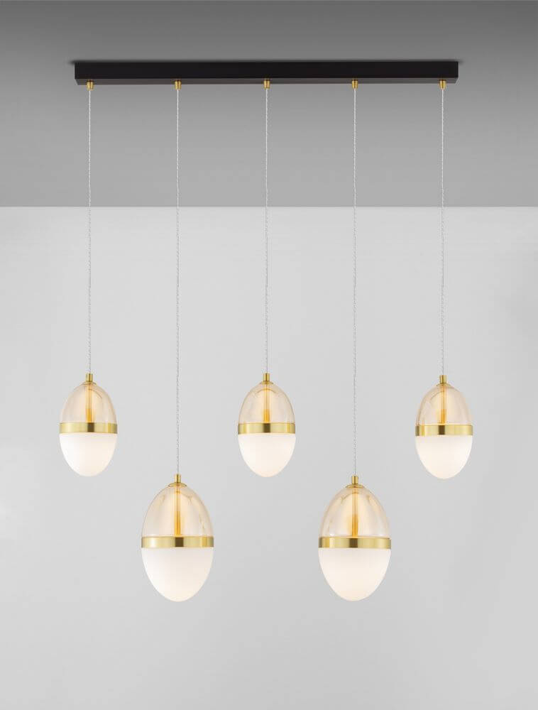 Egna Pendelleuchte 5-flammig Balken 3000K Gold mit eleganten, ovalen Leuchten