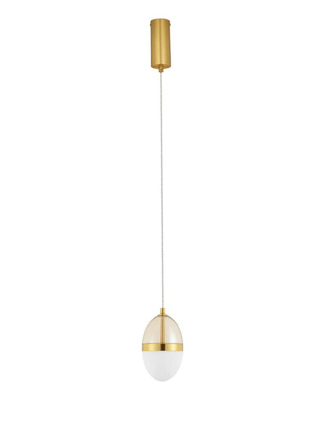 Egna suspension ovale 3000K Gold avec un design élégant en verre opalin et des détails dorés.