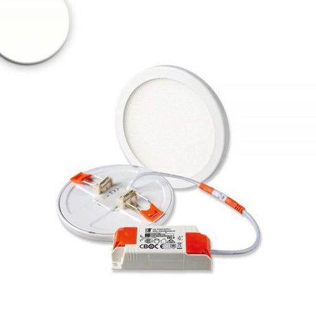 Einbau LED-Panel Ø 12cm Flex 8W Ausschnitt 5-10cm Neutralweiß mit externem Trafo und Federklammern.
