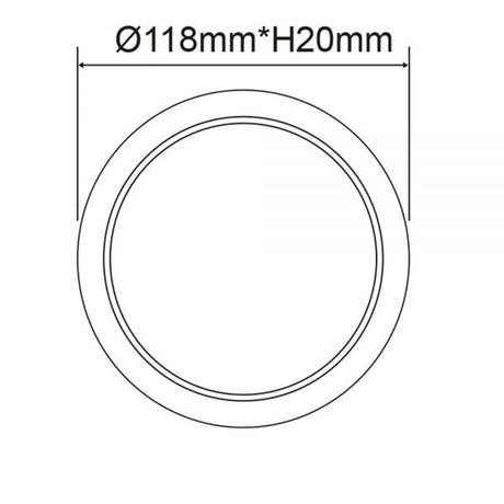 Einbau LED-Panel Ø 12cm Flex 8W Ausschnitt 5-10cm Neutralweiß - Maßzeichnung Ø118mm, H20mm.