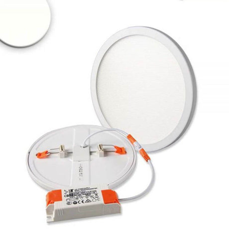 Einbau LED-Panel Ø 17,5cm Flex Dimmbar 15W Neutralweiß mit externem Trafo und federklammern im Bild.