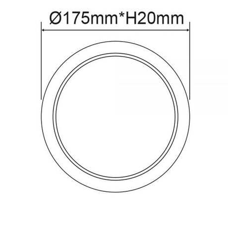 Einbau LED-Panel Ø 17,5cm Flex 15W Ausschnitt 5-16cm Neutralweiß Maßzeichnung mit Ø175mm und H20mm
