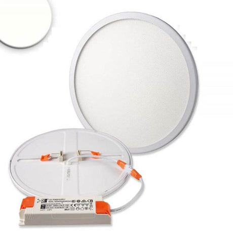 Einbau LED-Panel Ø 23cm mit externem Trafo, dimmbar von 20-100%, flickerfrei, für variablen Lochausschnitt.