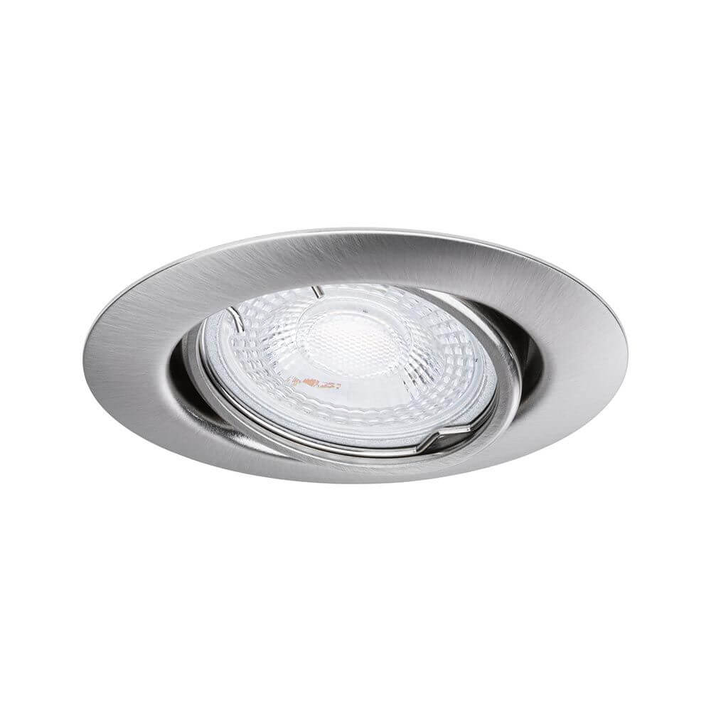 Einbauleuchte Base 10er Basis-Set Schwenkbar Ø 9cm Metall mit gebürstetem Eisen und schwenkbarem Spot.
