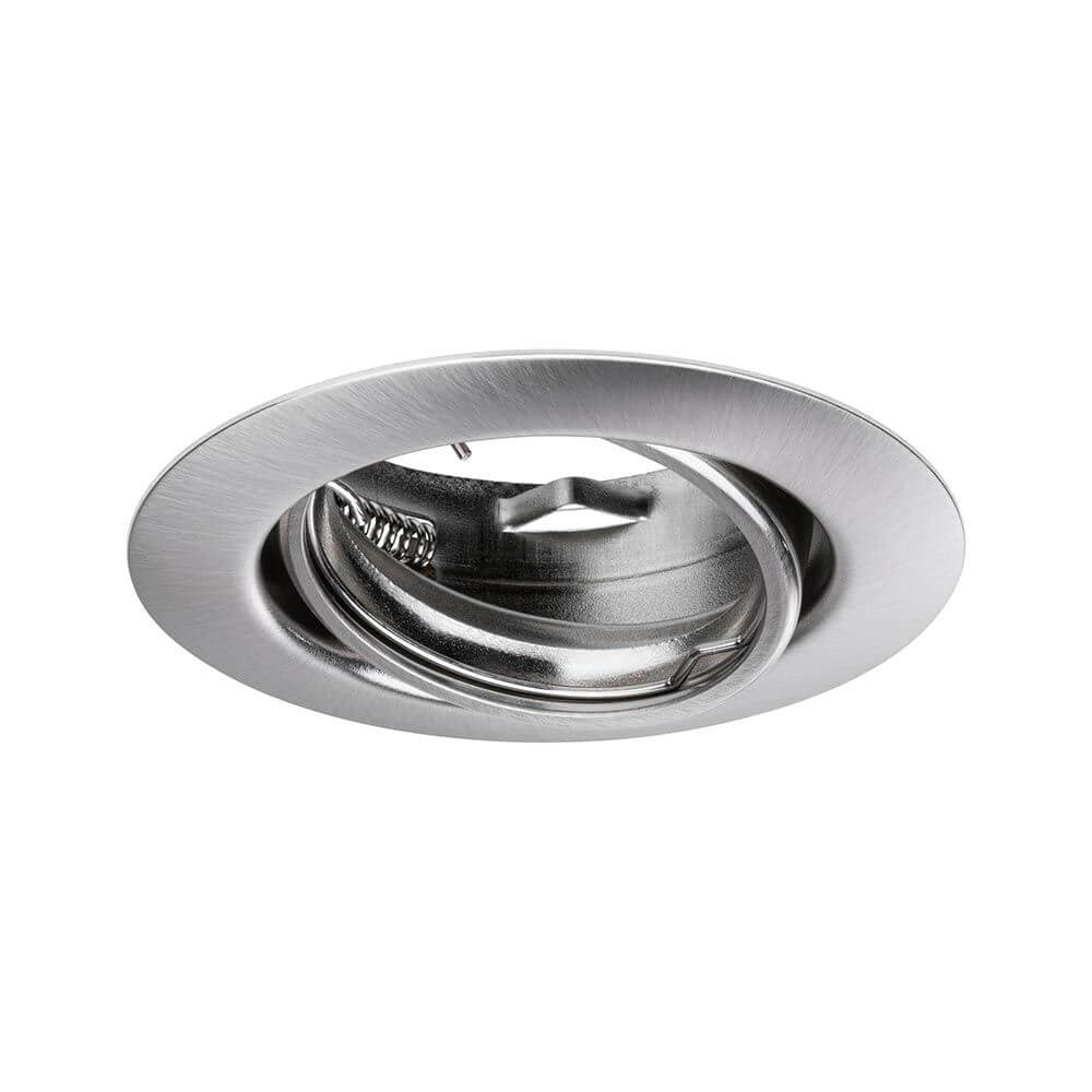 Einbauleuchte Base 10er Basis-Set Schwenkbar Ø 9cm Metall in gebürstetem Eisen, ideal für Neuinstallationen und Austausch.
