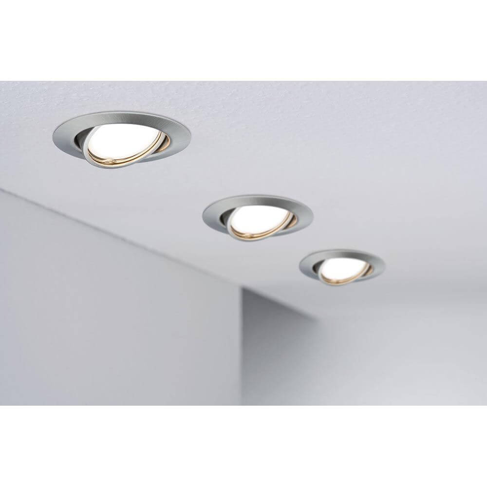 Einbauleuchte Base 10er Basis-Set Schwenkbar Ø 9cm Metall - Set aus 3 schwenkbaren Einbaustrahlern in gebürstetem Metall.