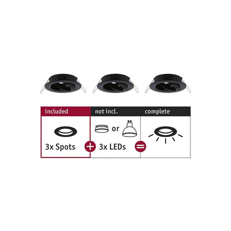Einbauleuchte Choose 3er-Basis-Set schwenkbar 50° Schwarz-Matt mit 3 Spots und 3 LEDs im Überblick