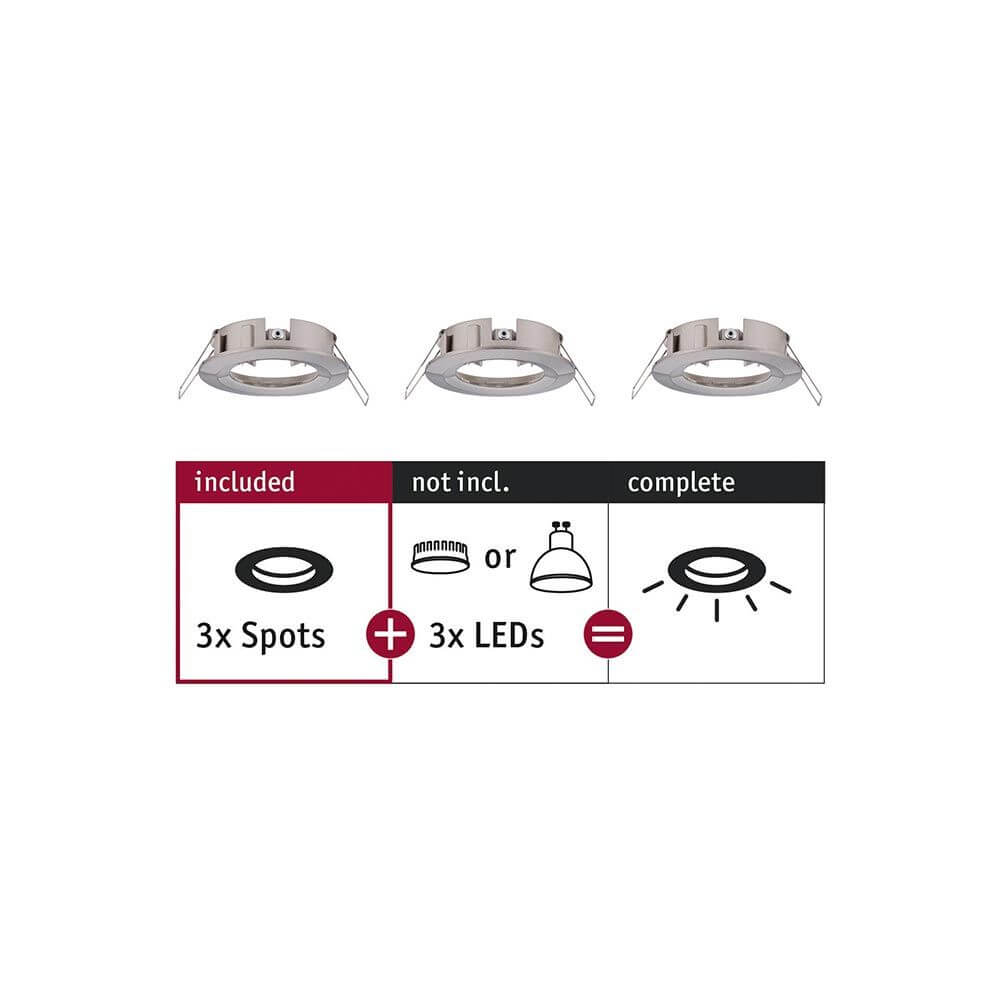 3er Set Einbauringe Choose Basis-Set starr Eisen-Gebürstet inklusive 3 Spots und 3 LEDs, Anleitung zur Verwendung
