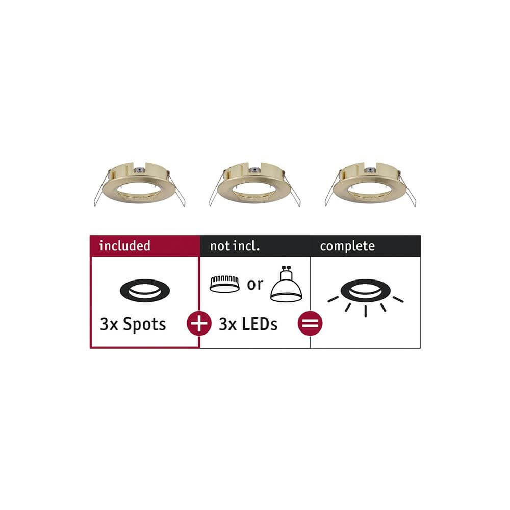 3er Set Einbauringe Choose Basis-Set starr Messing-Gebürstet mit 3 Spots und 3 LEDs zur Kombination