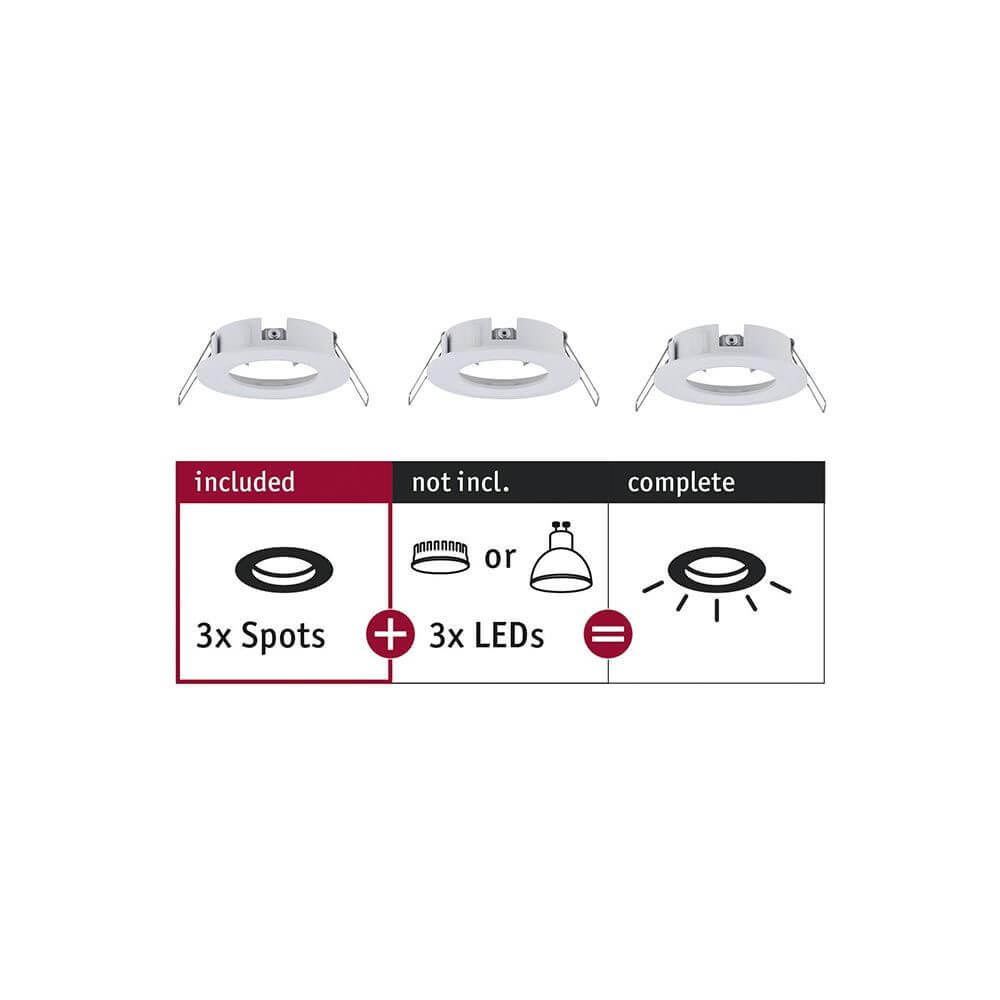 Einbauringe Choose 3er Basis-Set starr Weiß-Matt mit 3 Spots und 3 LEDs, ideal zum Kombinieren.