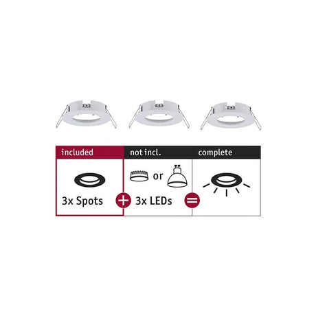 Einbauringe Choose 3er Basis-Set starr Weiß-Matt mit 3 Spots und 3 LEDs, ideal zum Kombinieren.