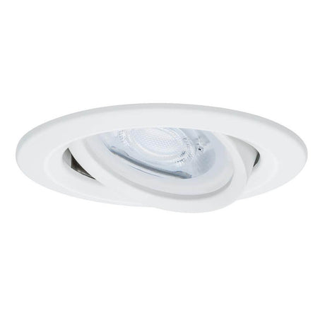 Nova IP23 round white recessed light GU10 in a modern design for use in living spaces and roof overhangs.