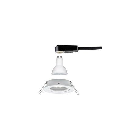 Spot encastré Nova rond orientable LED 1x6,5W 2700K GU10 blanc avec LED source lumineuse amovible et anneau d’encastrement.